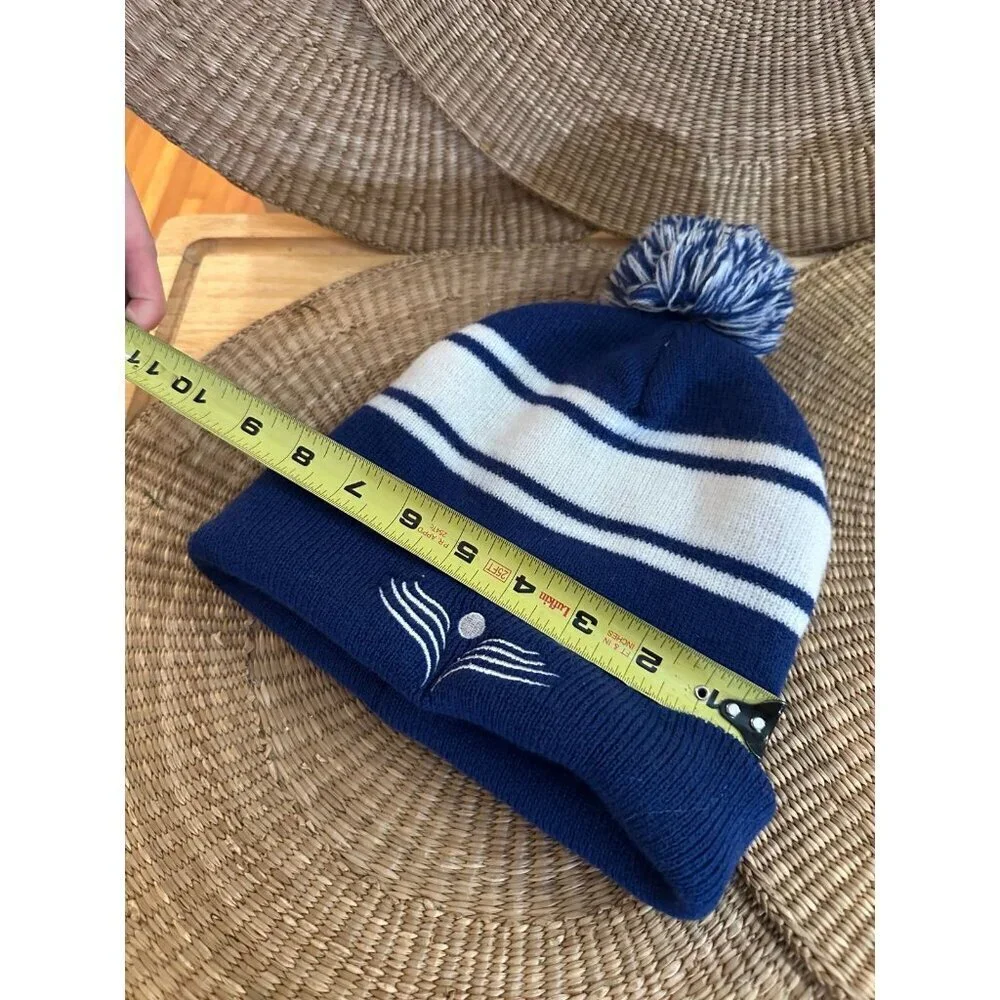 Blue and white striped beanie